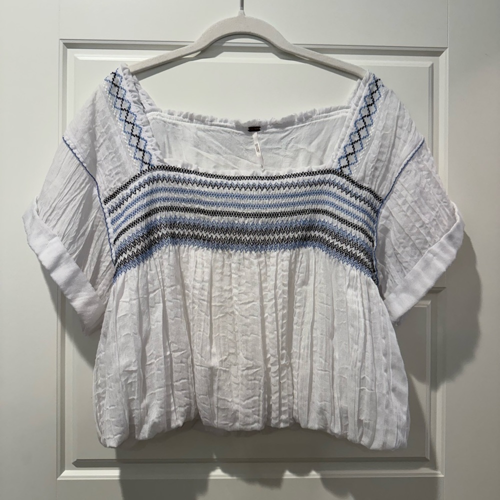 Free People L White Smocked Crop Top